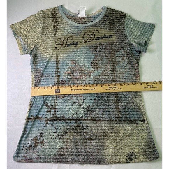 Vintage Harley Davidson Womens XL Burn Out Graphic T Shirt Blue‎ Floral Paisley - Picture 7 of 10